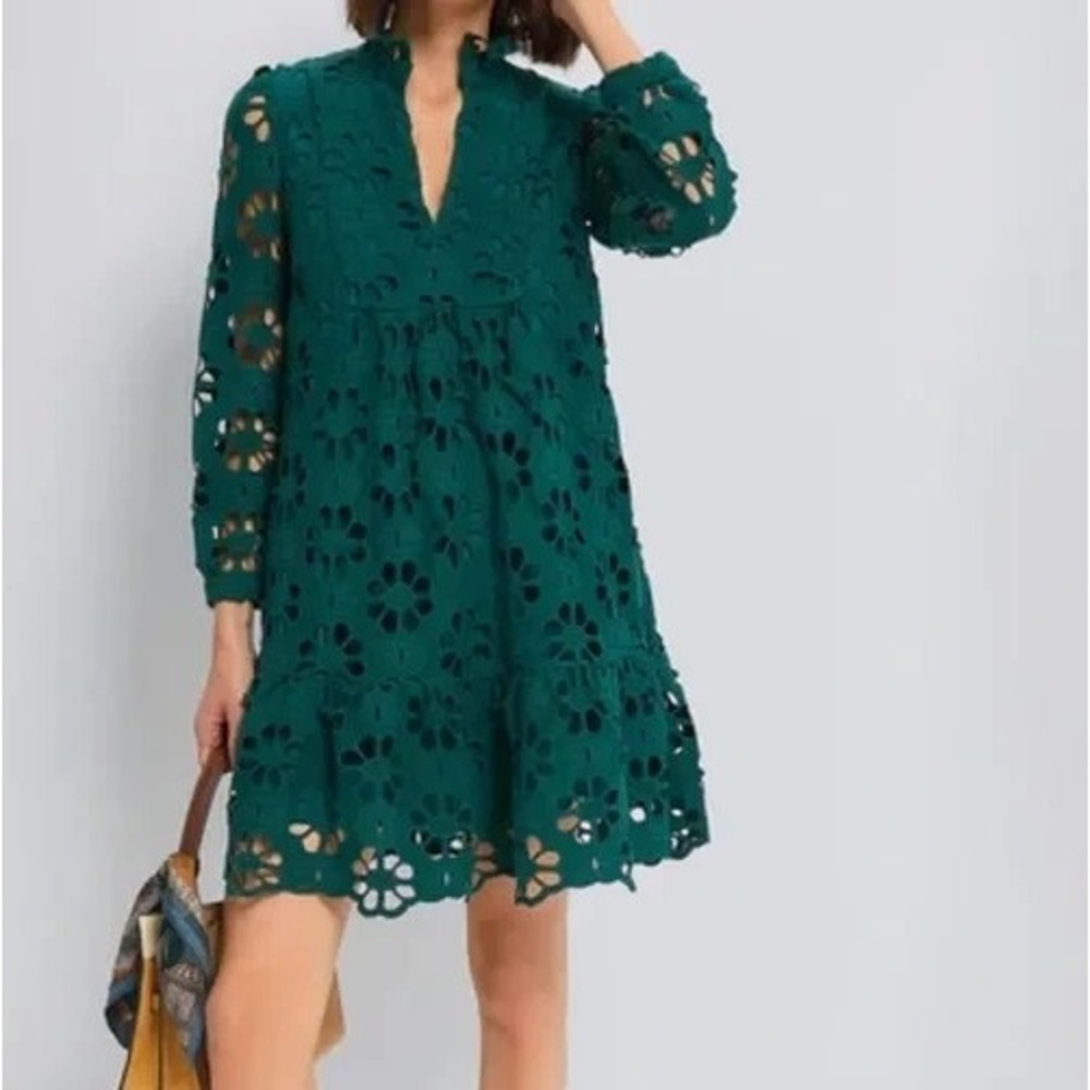 TUCKERNUCK Green Lace Palmerston Dress Size M Eyelet Ruffle Collar NWT - Picture 2 of 16